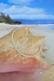 Lovely White Seed Pearl & Italian .925 Sterling Silver Anklet 8 to 10 inches