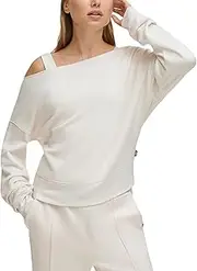 [DKNY] Women's Greenwich Off The Shoulder Sweatshirt Pullover Sweater, Sand