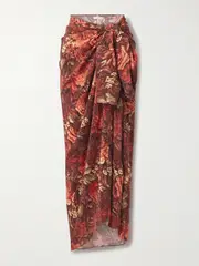 [Faithfull] Faithfull - Tayga Floral-print Silk-crepe Pareo - Red - One size One size Red