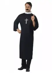 Mens Priest Clerical Robe Preacher Vicar Church Biblical Fancy Dress up Costume