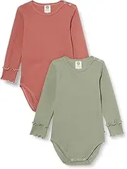 [müsli] Cozy Me Rib Body 2-Pack for Baby Girls-Organic Cotton Blend, Easy Nappy Changes, Machine Washable (Daydream/Poetry green color, Size 3-6M), Daydream/ Poetry Green