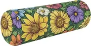 GuoChe Yoga Bolster Pillow Round Spring Cute Flowers Rustic Colorful Yoga Neck Roll Pillow 5.5" x 17" Long Round Pillow Cylinder Foam Pillow Neck Support Pillows for Sleeping