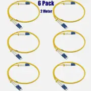 6 Pack 2 Meter LC UPC to LC UPC Duplex 9/125 Single Mode Fiber Optic Patch Cable