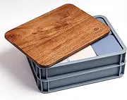 Babadoh Dough Trays & Walnut Board Set – Includes 2 Steel Coloured Durable, Stackable Trays & 1 Walnut Board – Versatile Storage & Serving Solution for Pizza Lovers – Home & Outdoor Adventures