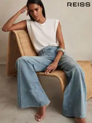 Reiss Light Blue Sakura Petite Patch-Pocket Flared Jeans (F96648) | $325