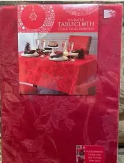 New Damask Red Tablecloth Christmas Ribbons 60" x 84" Oblong