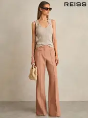 Reiss Tan Abbey Welt Pocket Flared Trousers (F45289) | $280