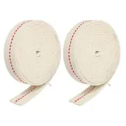 Cotton Oil Lamp Wick 20mm Flat Wide 5Meter/16.4Ft Long with Red Stitch, 2 Roll