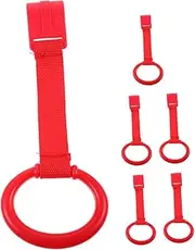 OFFIGAM 6pcs Fence Rings Crib Play Pen Pull up Rings Playpen Pull up Rings Standing Walker Play Pen Handles Stroller Ring Red Ribbon