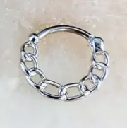 Silver Chain Clicker for Septum, Daith, & Cartilage. 16G. 8mm.