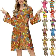 Hippie Retro Vintage 1970s Disco Dress Women's Costume Vintage Cosplay Party Evening Long Sleeve Dress Masquerade