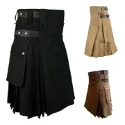 Mens Vintage Kilt Scotland Gothic Fashion Kendo Pocket Skirts Scottish Clothing.