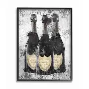 Stupell Industries Champagne Bottles Grey Gold Ink Illustration Black Framed ...