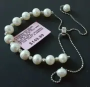 Fresh Water Pearl Sterling Silver 11", 6 mm Pearls, Bolo Bracelet MSPR $149, NWT