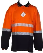 Worksense Men’s Polo Shirt Size 3XL Long Sleeve, 3M Reflective Tape, Orange/Navy