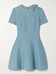 [Valentino Garavani] Valentino Garavani - Embellished Wool And Silk-blend Mini Dress - Light blue - IT40 IT 40 Blue