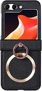 Leather Ring for Samsung Galaxy Z Flip 5 4 3 Flip5 Flip4 Flip3 5G Hard Shell Support Cover,Black,for Galaxy Z Flip5