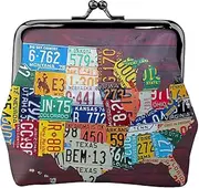 [JEJEA] License Plate Map Print Coin Purse, Portable Fiber Leather Coin Purse Mini Change Purses for Women, Black, One Size, Coin Pouch