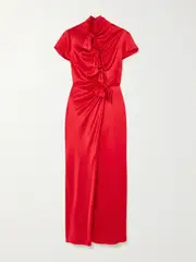 [Saloni] Saloni - Kelly Tie-detailed Silk-satin Midi Dress - Red - UK 16 UK 16 Red