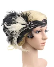 1920s White Black Feather Great Gatsby Flapper Headpiece