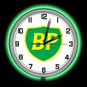 15" BP British Petroleum Gas Oil Sign Green Double Neon Clock Man Cave Garage