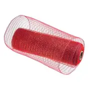 1 Roll Red PP Burlap Mesh 10" x 10 Yards Tinsel Foil Stripe Ribbon