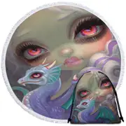 Girly Art Violet Icing Big Eyed Girl and Dragonling Round Beach Towel