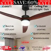 Devanti 52'' Ceiling Fan LED Light Remote Control Wooden Blades Dark Wood Fans