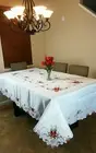 88" Square White Christmas Holiday Poinsettia Embroidery Tablecloth With Napkins