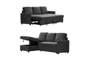 Foret 3 Seater Sofa Bed Modular Corner Pullout Lounge Storage Chaise Fabric Black