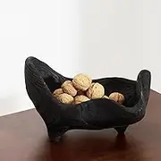 DN DECONATION Oak Wood Black Decorative Bowl-9.25x5.51 Inch Small Bowl for Entryway Key, Fruit, Candy with feet, Boho Farmhouse Home Decor for Dining Room, Coffee Table Centerpiece
