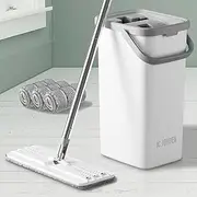 [jc jorden] Mop and Bucket with Wringer Set, Hands Free Flat Floor Mop and Bucket, 3 Washable Microfiber Pads Included, Wet and Dry Use, Home Floor Cleaning System for All Floor Types and Windows