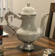 Turkish Handmade Swarovski Crystals Coated Copper Teapot Pitcher Silver DHL