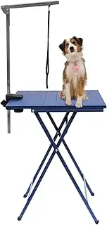 HJYryhyfddply 24-Inch Dog Grooming Table, Adjustable Arm Foldable Non-Slip Top, Rust-Proof, Waterproof, Warp-Free Trimming Table for Pets(Blue)