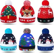 [Geyoga] 6 Pcs Xmas Warm Cuffed Beanie Hat Unisex Reindeer Winter Knitted Crochet Beanie Christmas Knitted Hats for Women Men