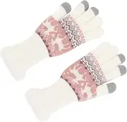[Baluue] 1 Pair Winter Knitting Gloves with Christmas Pattern Warm Touchscreen Finger Gloves for Women Snowflake for Outdoor Activities and