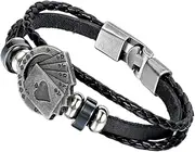 [Flongo] Men's Unique Alloy Biker Playing Card Poker Leather Bangle Wrap Cuff Bracelet 8.7 inch