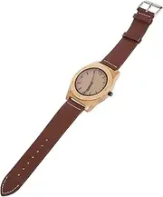[SAFIGLE] Unique Bamboo Case Quartz Couple Watch Leather Strap Casual Fashionable Wristwatch