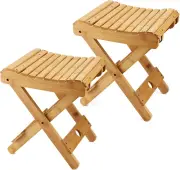2 Pack 12 Inch Bamboo Folding Stool, Bamboo Foldable Foot Step Stool, Natural Ba