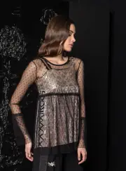 ELISA CAVALETTI Bluse Spitze durchsichtig schwarz Herbst Winter Gr. S