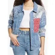 #125 NWT- Vigoss Bandana Patchwork Trucker Denim Jean Jacket Small