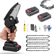 Mini Chainsaw Battery Powered Cordless Handheld 4-Inch Electric Portable Chain Saw with 4 Chain and Splash Board 0.7kg Lightweight Pruning Shears Chainsaw (Color : Electric Chainsaw Black)