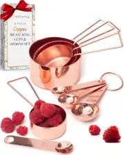Copper Measuring Cups and Spoons Set – 8-Piece Stackable Stainless Steel Metal M