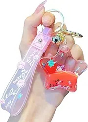 [Rertnocnf] ICI-Rencontrer Floating Strawberry Backpack Car Key Pendant Kids Girls Women Acrylic Bag Wallet Liquid Keychain