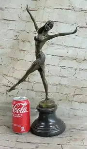 Signe:Great Detailed! Bronze art deco girl bronze dancer statue.marble base Art