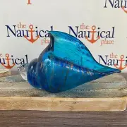 8" Glass Shell Figurine, 1.75 lbs - Blue & Gold Accents, Hand Blown Nautical