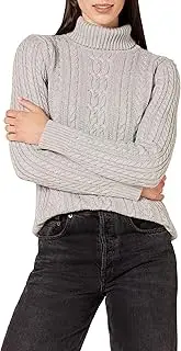 [Amazon Essentials] Women's Fisherman Cable Turtleneck Sweater (Available in Plus Size), Light Grey Heather, X-Small