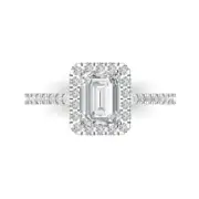 White Gold Halo Anniversary Ring, 1.86 ct Emerald Cut Simulated Diamond