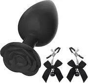 Silicone Training Butt Plug Masturbator Flower Shaped Expanded Base Butt Plug Female Adjustable Nipple Clamp Sex Toy