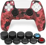 OcioDual Silikon Schutz Hülle Kompatibel mit PS5 Rote Tarnung Controller Cover Skin Case Protector Anti-Rutsch Weiche Gummi